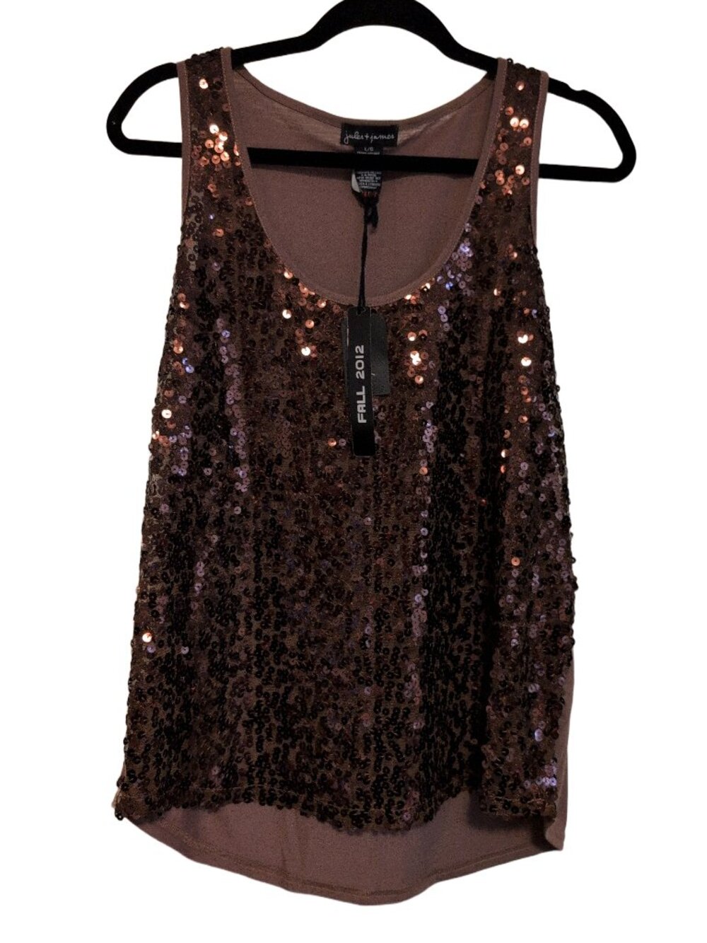 Jules + James Size Large Brown Sequin Tank Top Sparkle Club Festival Cocktail